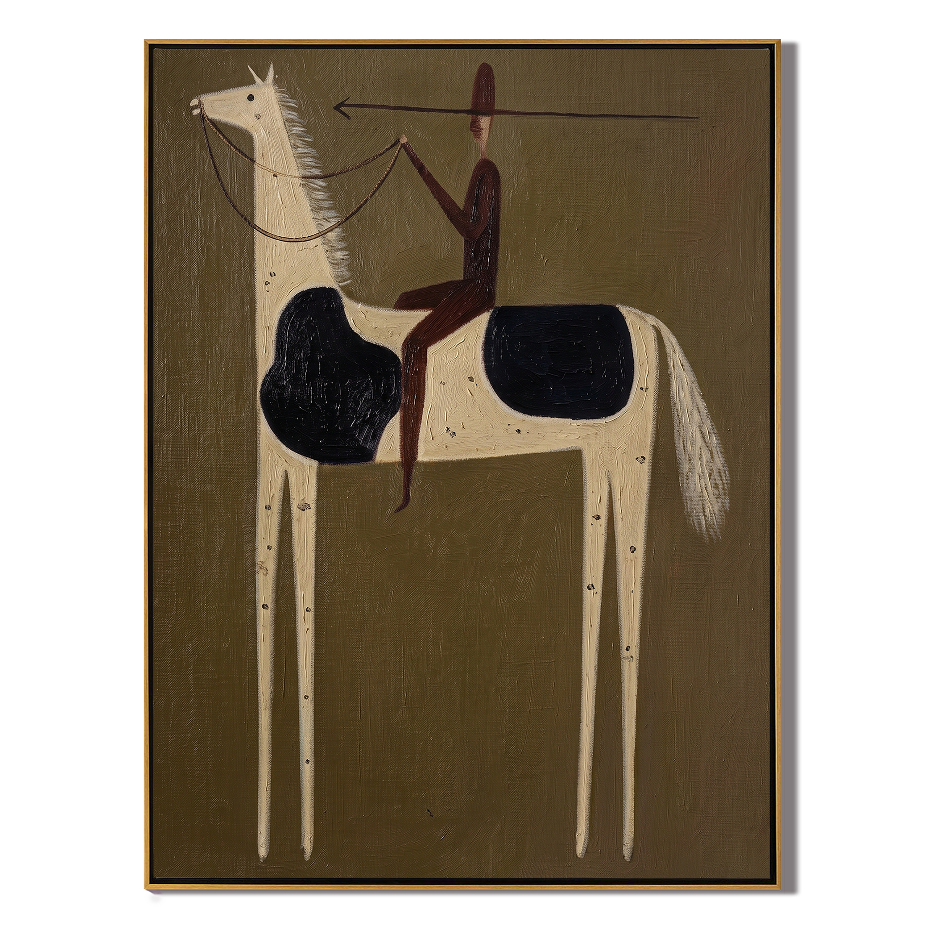 Black Saddle Cuts Ivory — brown and gold modern figurative vintage americana art, set of 2 hand-painted canvas art – view 1
