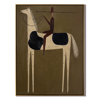 Black Saddle Cuts Ivory — brown and gold modern figurative vintage americana art, set of 2 hand-painted canvas art – view 1