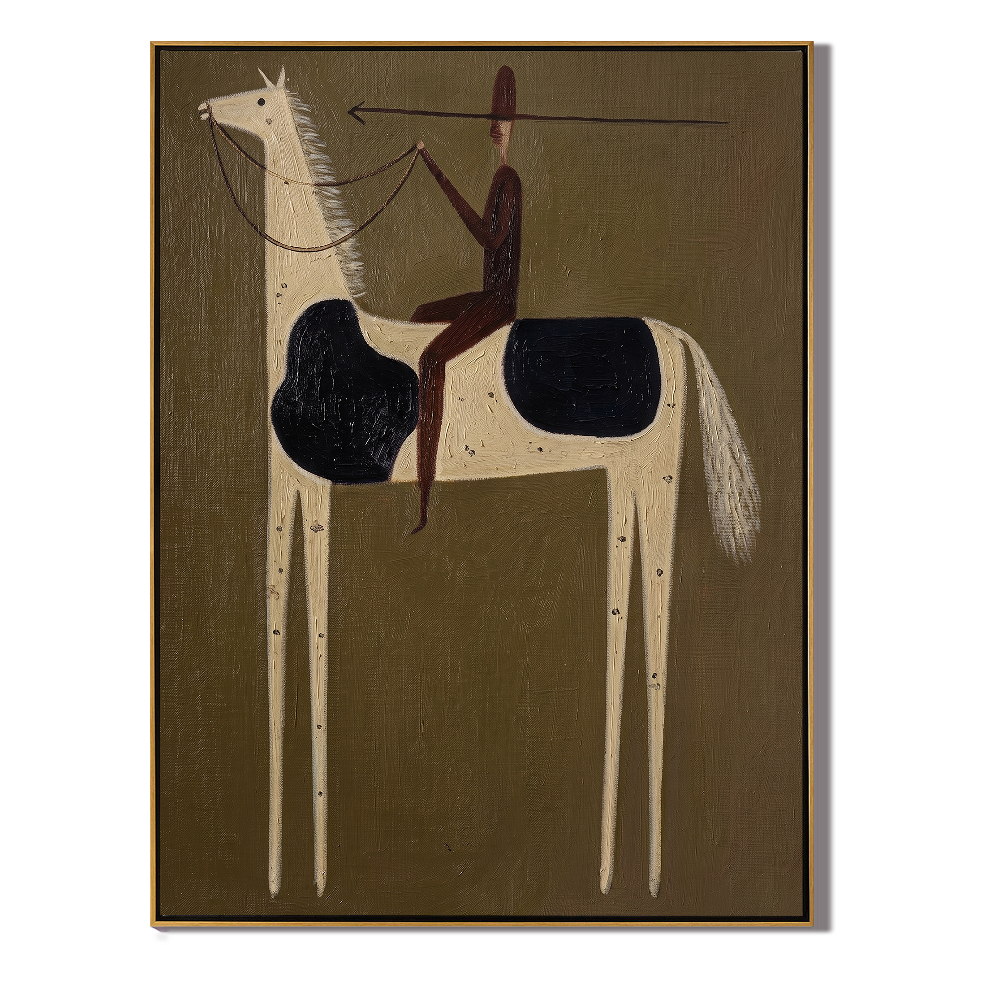 Black Saddle Cuts Ivory — brown and gold modern figurative vintage americana art, set of 2 hand-painted canvas art – view 1