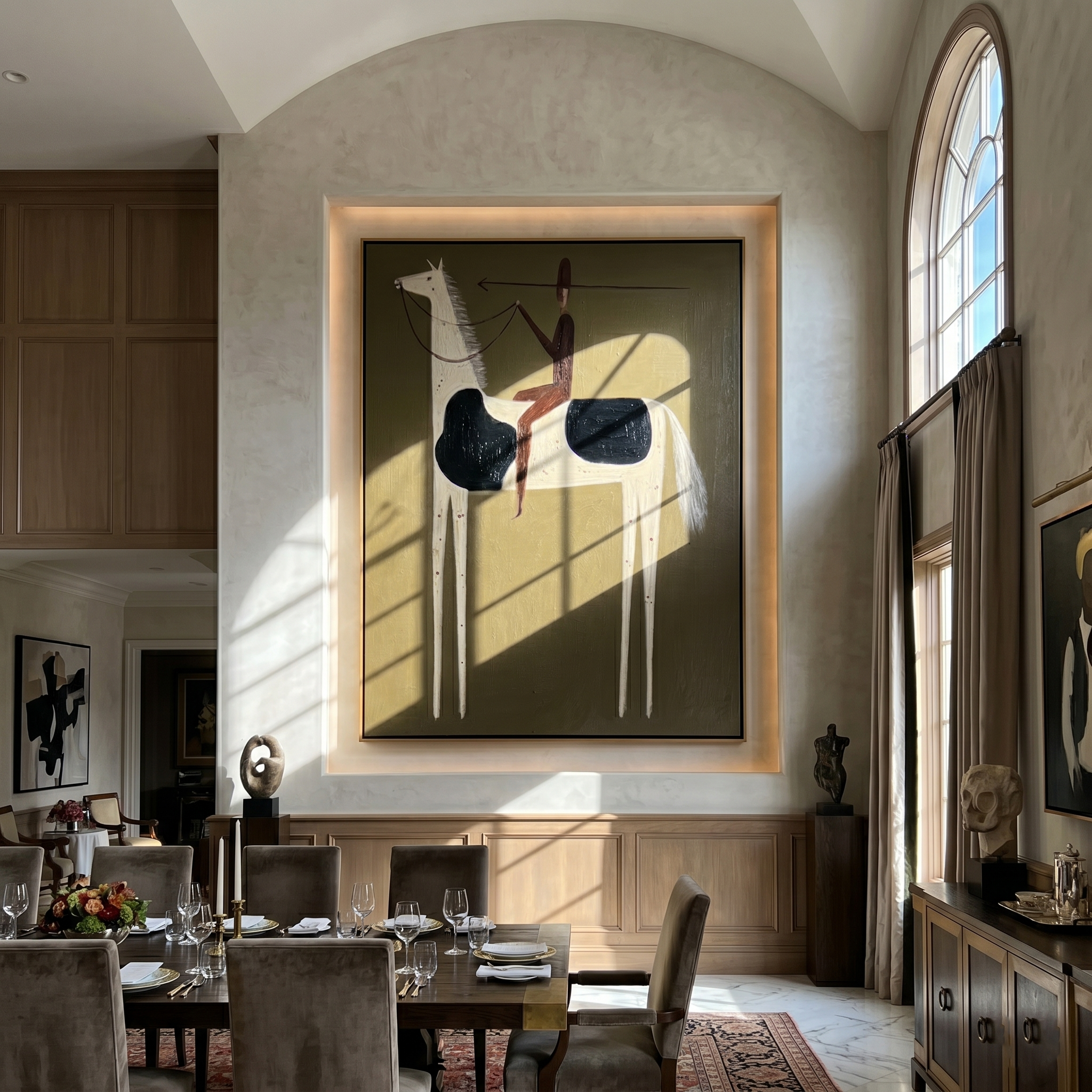 Black Saddle Cuts Ivory — brown and gold modern figurative vintage americana art, set of 2 hand-painted canvas art – view 5