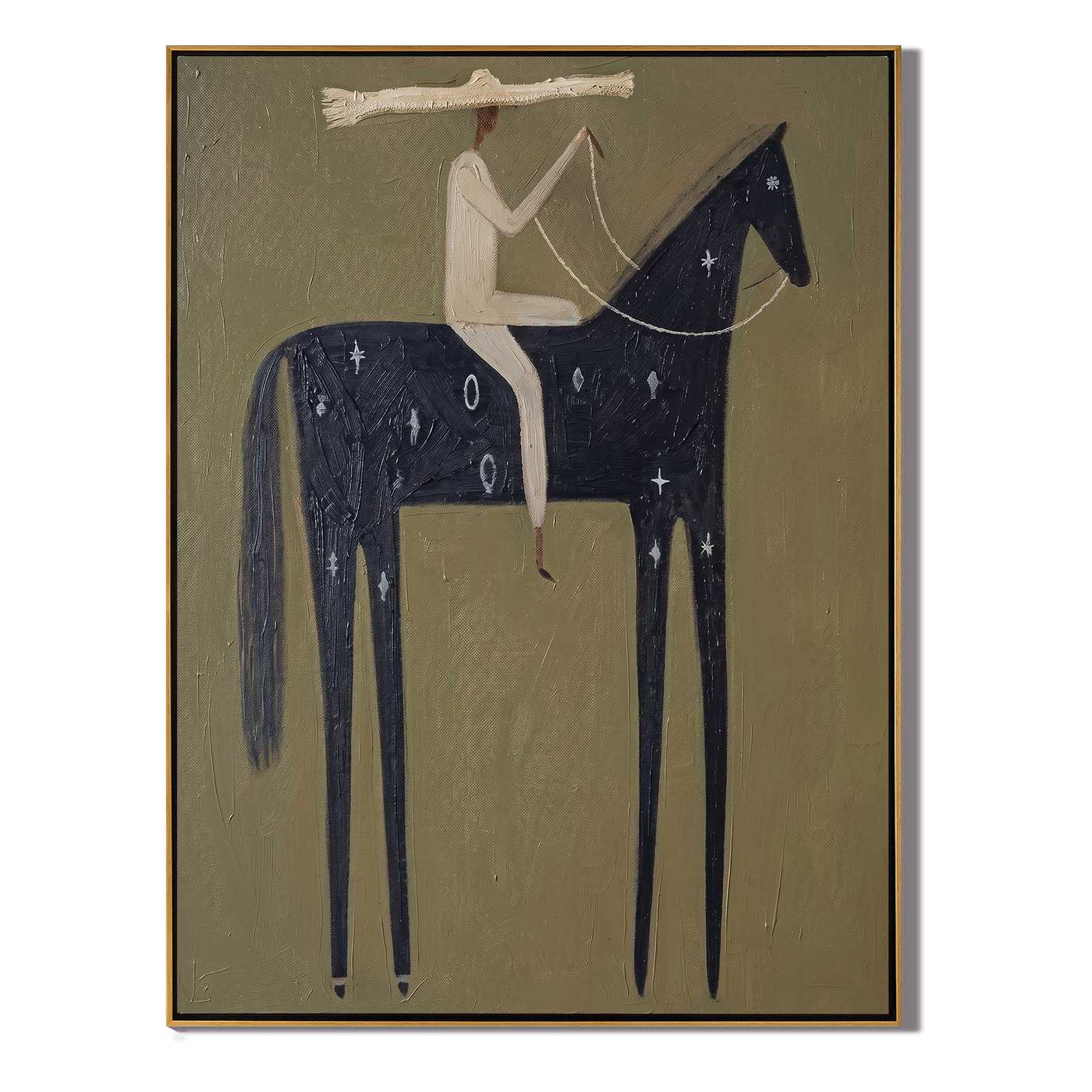 Night Horse Wears Stars — brown and black modern figurative vintage americana art, set of 2 hand-painted canvas art – view 1