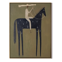 Night Horse Wears Stars — brown and black modern figurative vintage americana art, set of 2 hand-painted canvas art – view 1