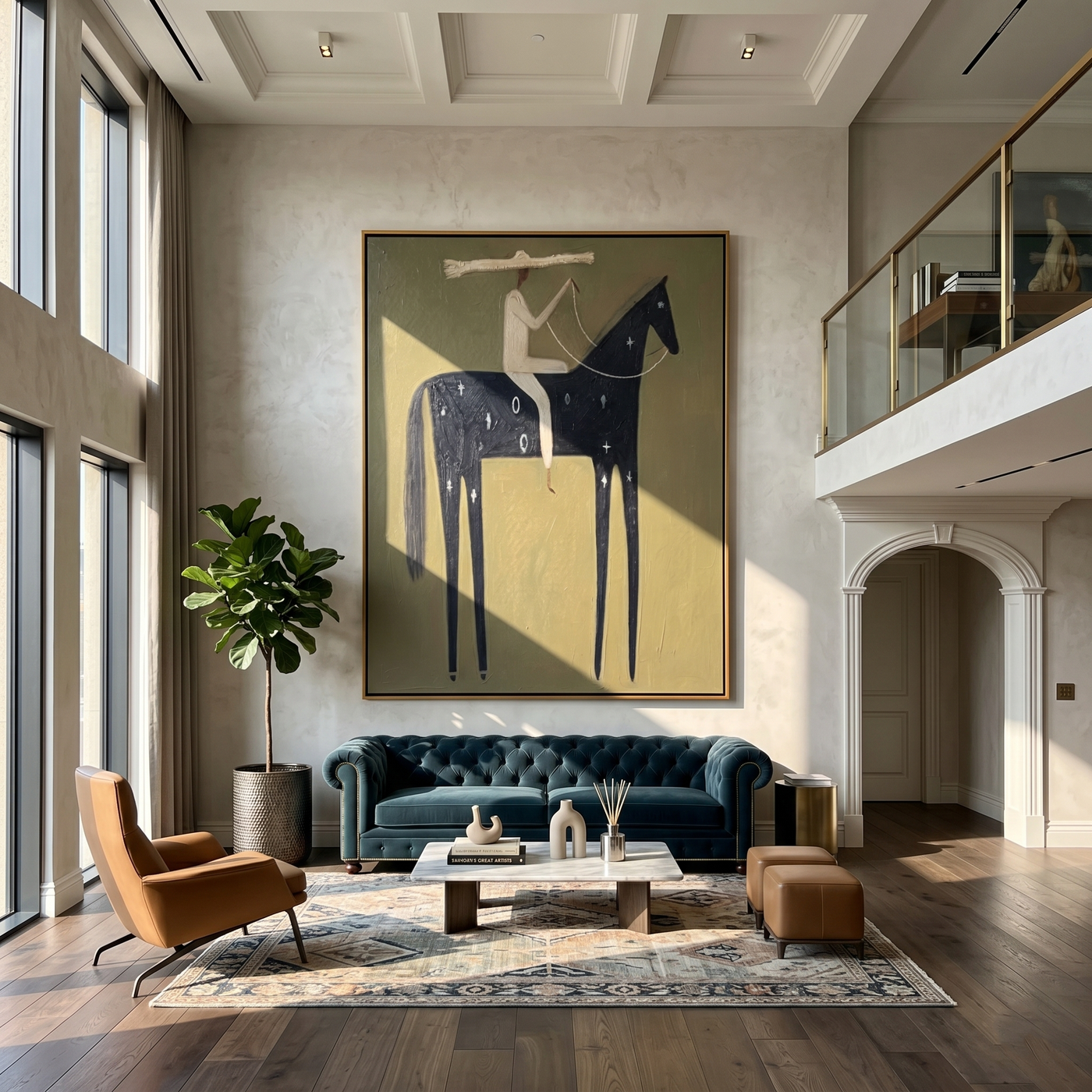 Night Horse Wears Stars — brown and black modern figurative vintage americana art, set of 2 hand-painted canvas art – view 2