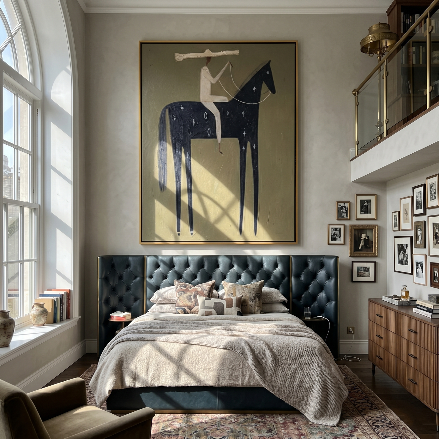 Night Horse Wears Stars — brown and black modern figurative vintage americana art, set of 2 hand-painted canvas art – view 4