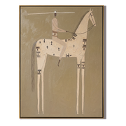 Ivory Horse Keeps Symbols — gold and brown modern figurative vintage americana art, set of 2 hand-painted canvas art – view 1