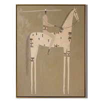 Ivory Horse Keeps Symbols — gold and brown modern figurative vintage americana art, set of 2 hand-painted canvas art – view 1