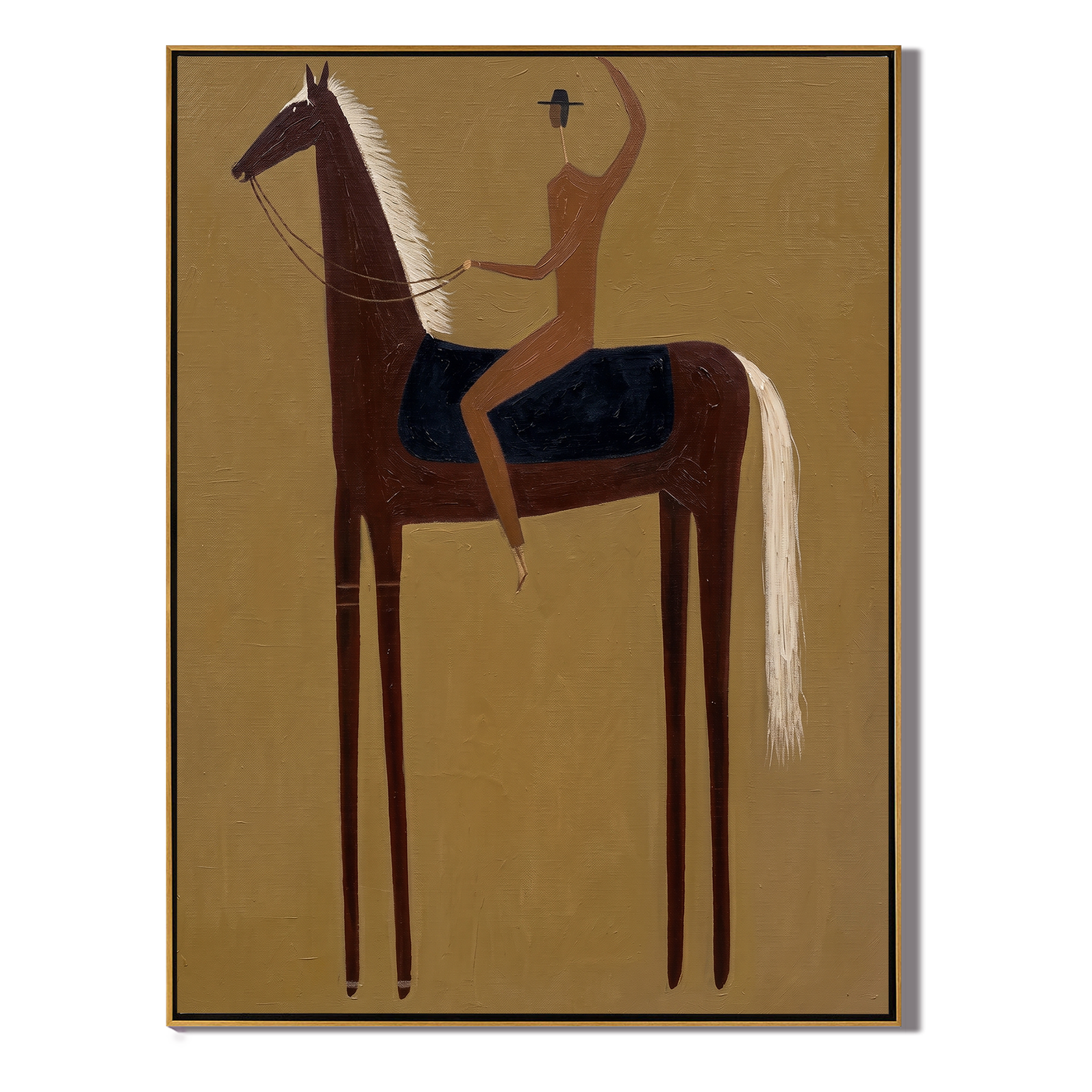Raised Hand Meets Brown — brown and black modern figurative vintage americana art, set of 2 hand-painted canvas art – view 1