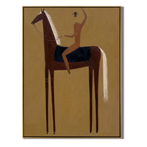 Raised Hand Meets Brown — brown and black modern figurative vintage americana art, set of 2 hand-painted canvas art – view 1