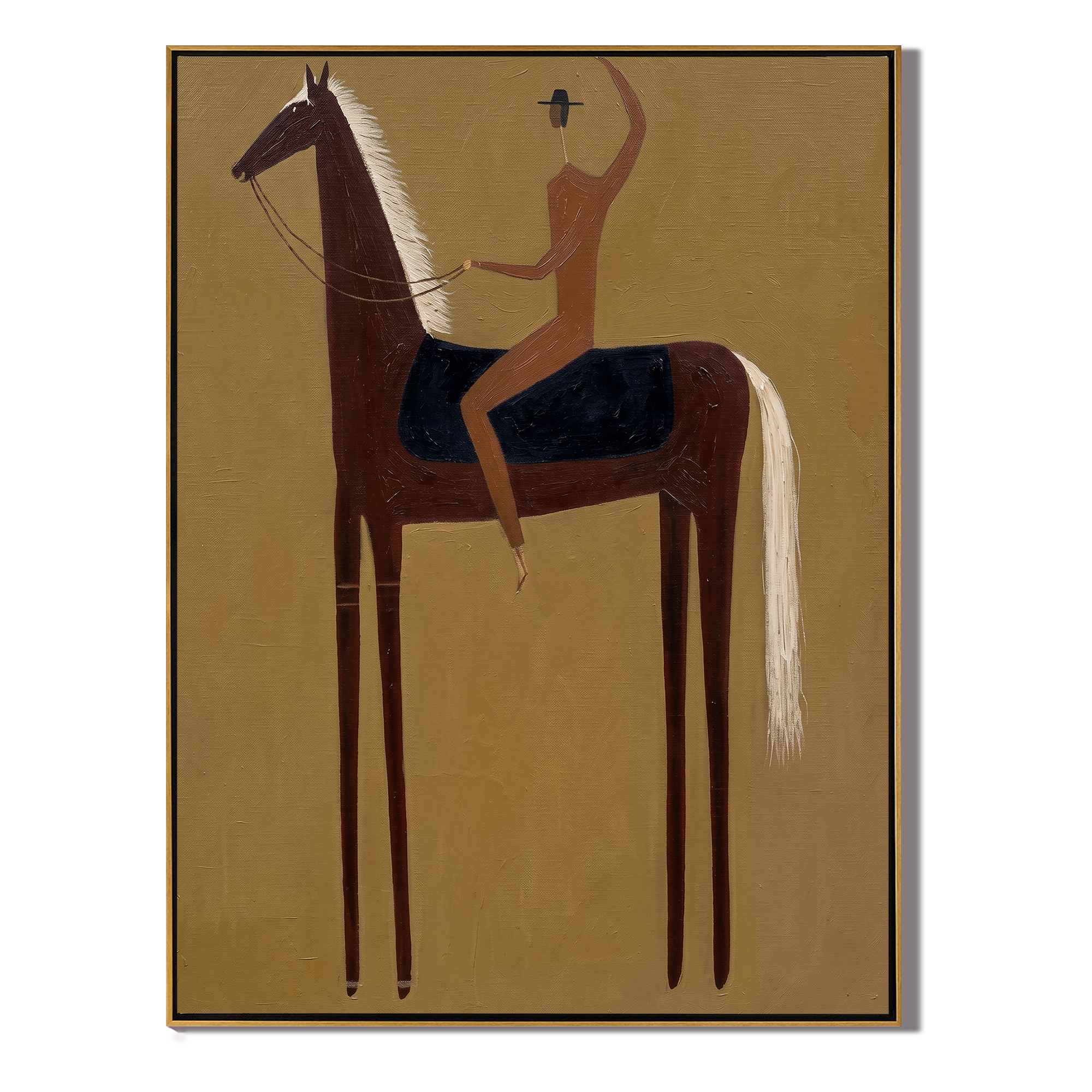 Raised Hand Meets Brown — brown and black modern figurative vintage americana art, set of 2 hand-painted canvas art – view 1