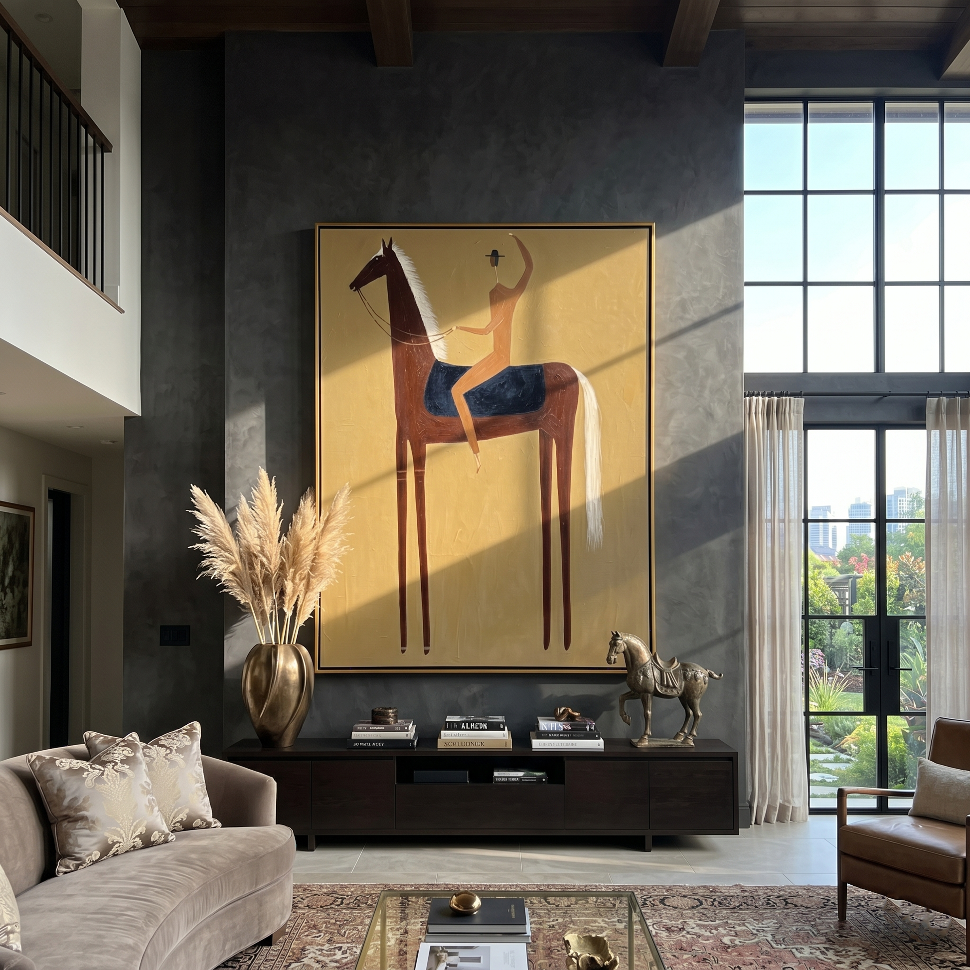 Raised Hand Meets Brown — brown and black modern figurative vintage americana art, set of 2 hand-painted canvas art – view 5