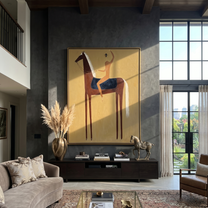 Raised Hand Meets Brown — brown and black modern figurative vintage americana art, set of 2 hand-painted canvas art – view 5