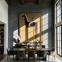 Raised Hand Meets Brown — brown and black modern figurative vintage americana art, set of 2 hand-painted canvas art – view 6