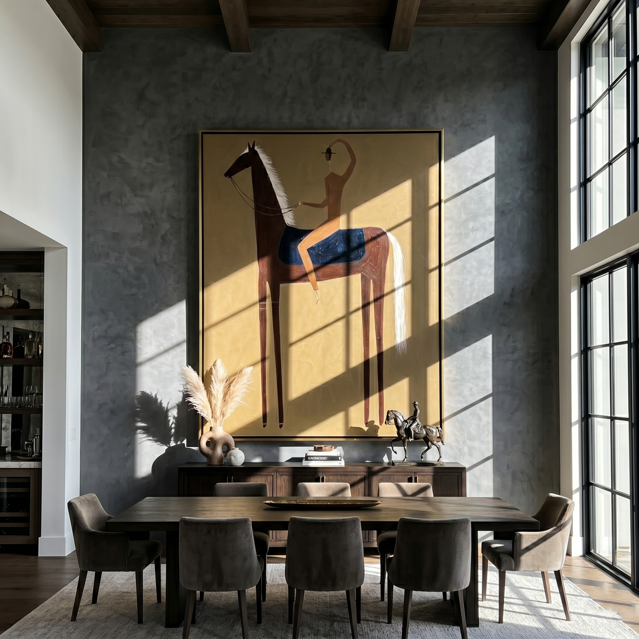 Raised Hand Meets Brown — brown and black modern figurative vintage americana art, set of 2 hand-painted canvas art – view 6