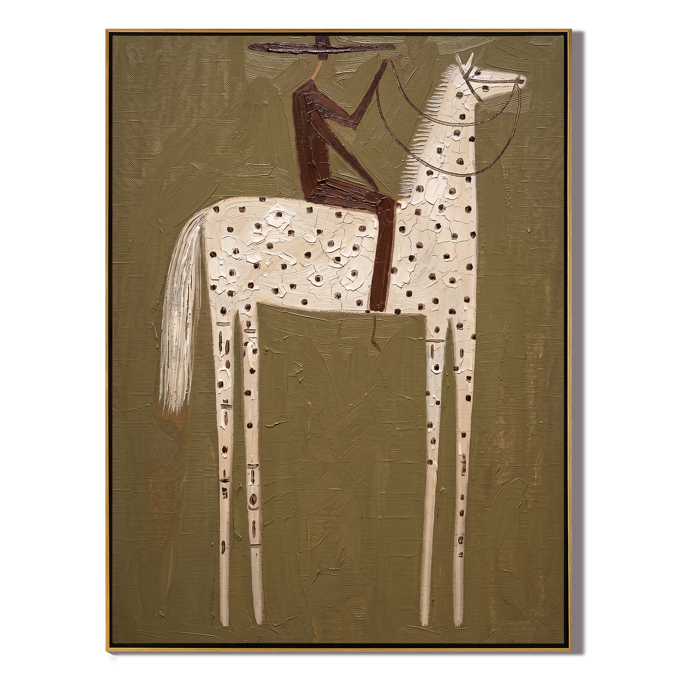 White Dots Stand Patiently — brown and gray modern figurative vintage americana art, set of 2 hand-painted canvas art – view 1