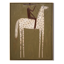 White Dots Stand Patiently — brown and gray modern figurative vintage americana art, set of 2 hand-painted canvas art – view 1