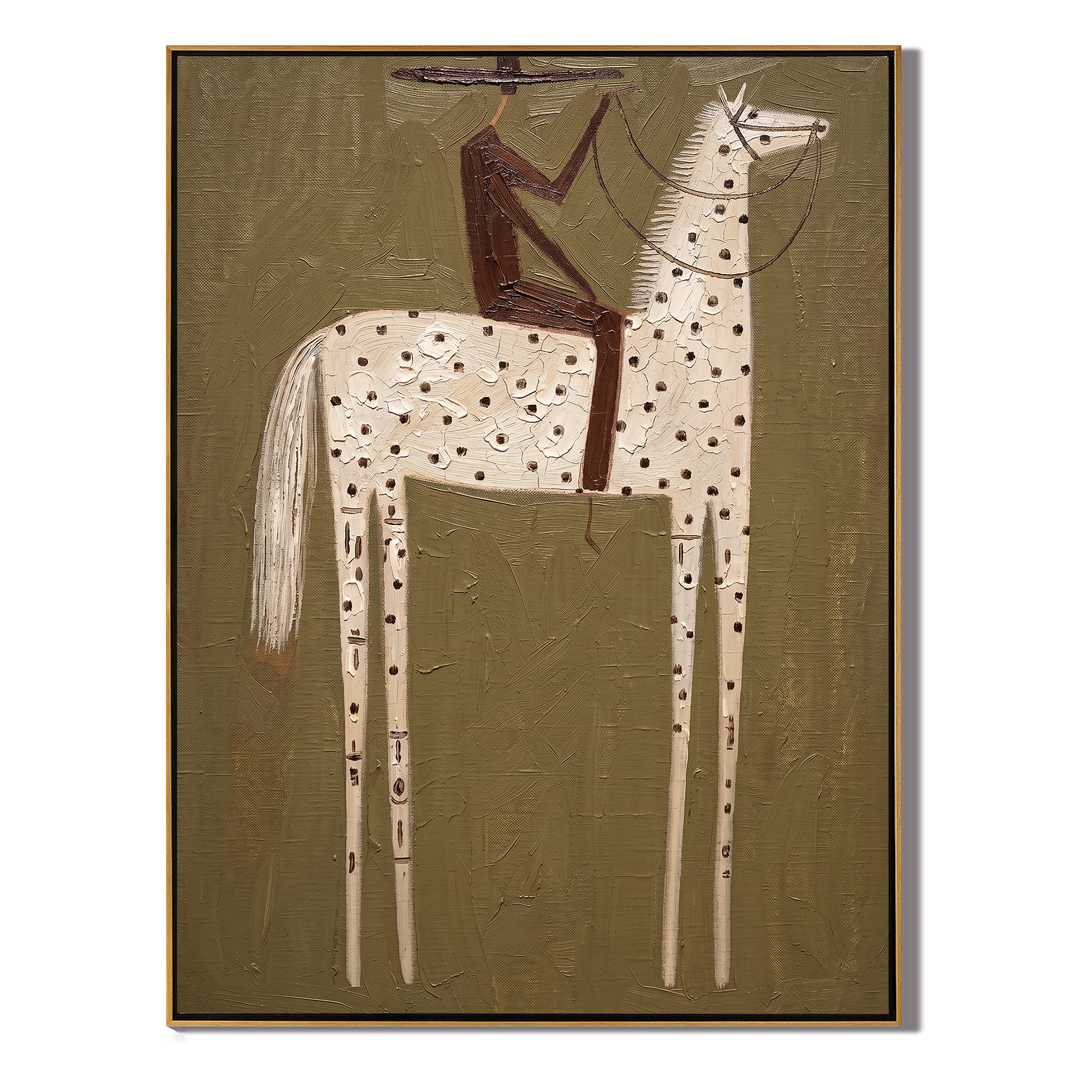 White Dots Stand Patiently — brown and gray modern figurative vintage americana art, set of 2 hand-painted canvas art – view 1