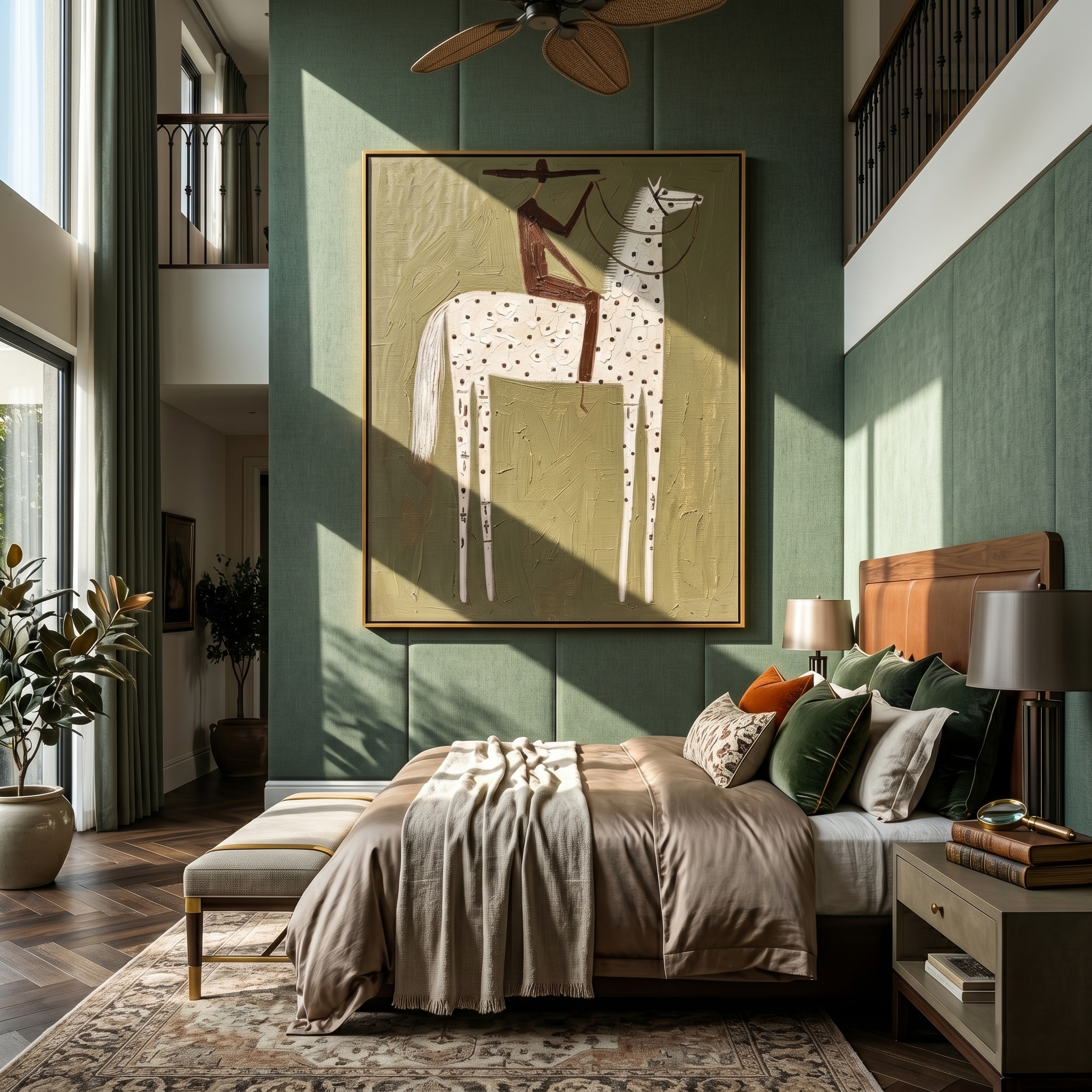 White Dots Stand Patiently — brown and gray modern figurative vintage americana art, set of 2 hand-painted canvas art – view 5