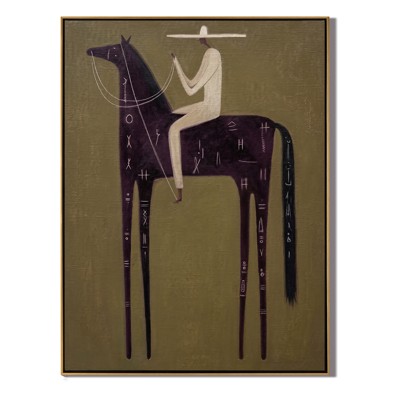 Pale Rider Crosses Midnight — brown and black modern figurative vintage americana art, set of 2 hand-painted canvas art – view 1