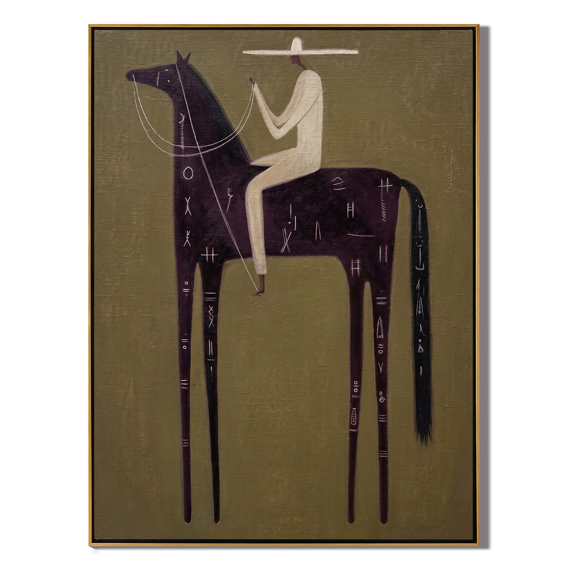 Pale Rider Crosses Midnight — brown and black modern figurative vintage americana art, set of 2 hand-painted canvas art – view 1
