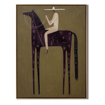 Pale Rider Crosses Midnight — brown and black modern figurative vintage americana art, set of 2 hand-painted canvas art – view 1