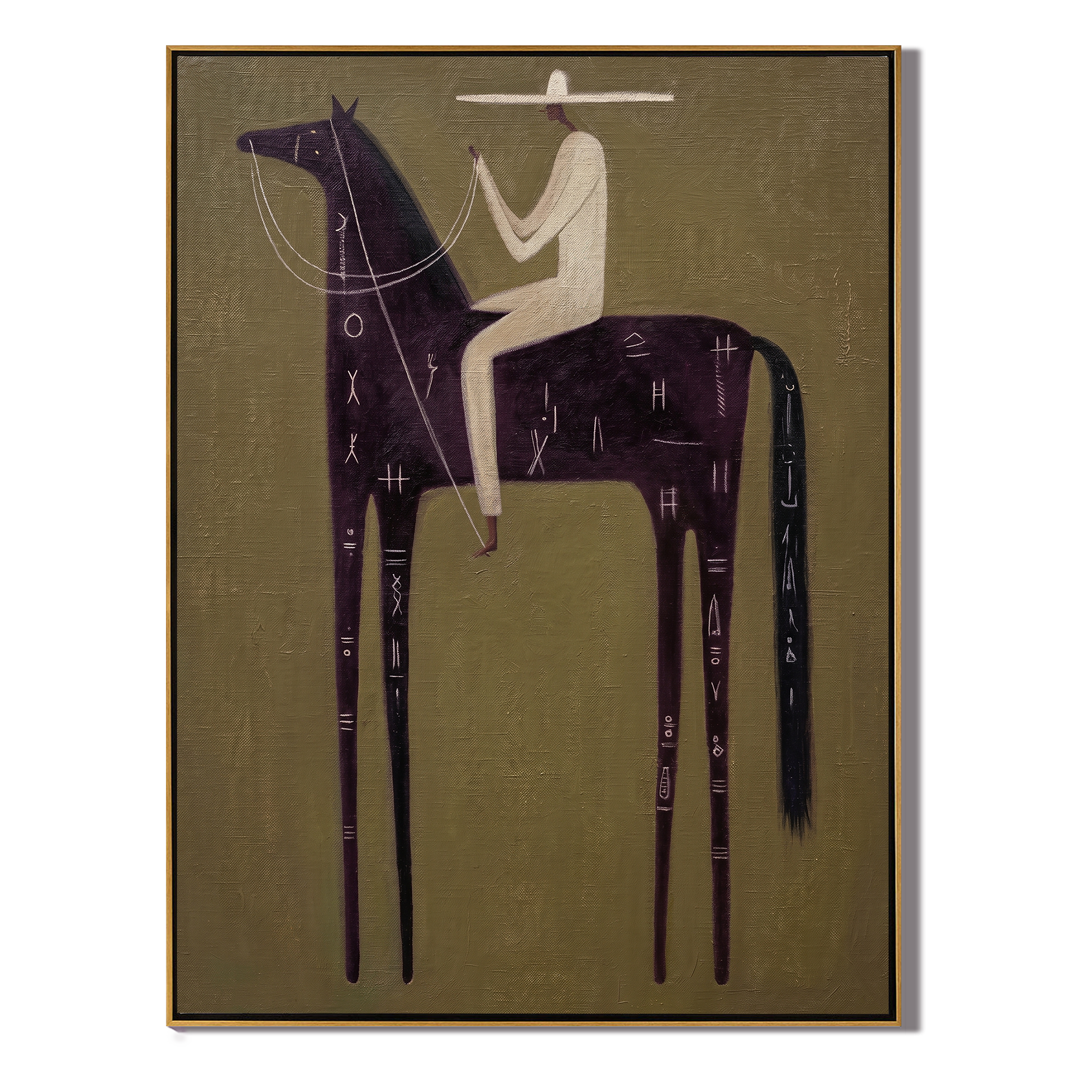 Pale Rider Crosses Midnight — brown and black modern figurative vintage americana art, set of 2 hand-painted canvas art – view 1