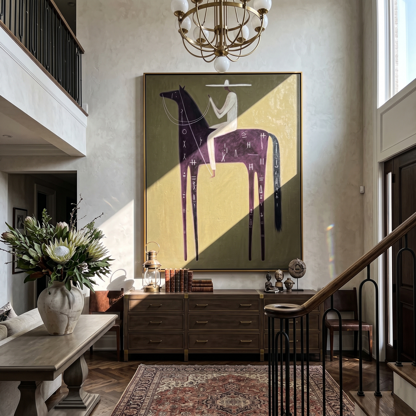 Pale Rider Crosses Midnight — brown and black modern figurative vintage americana art, set of 2 hand-painted canvas art – view 3
