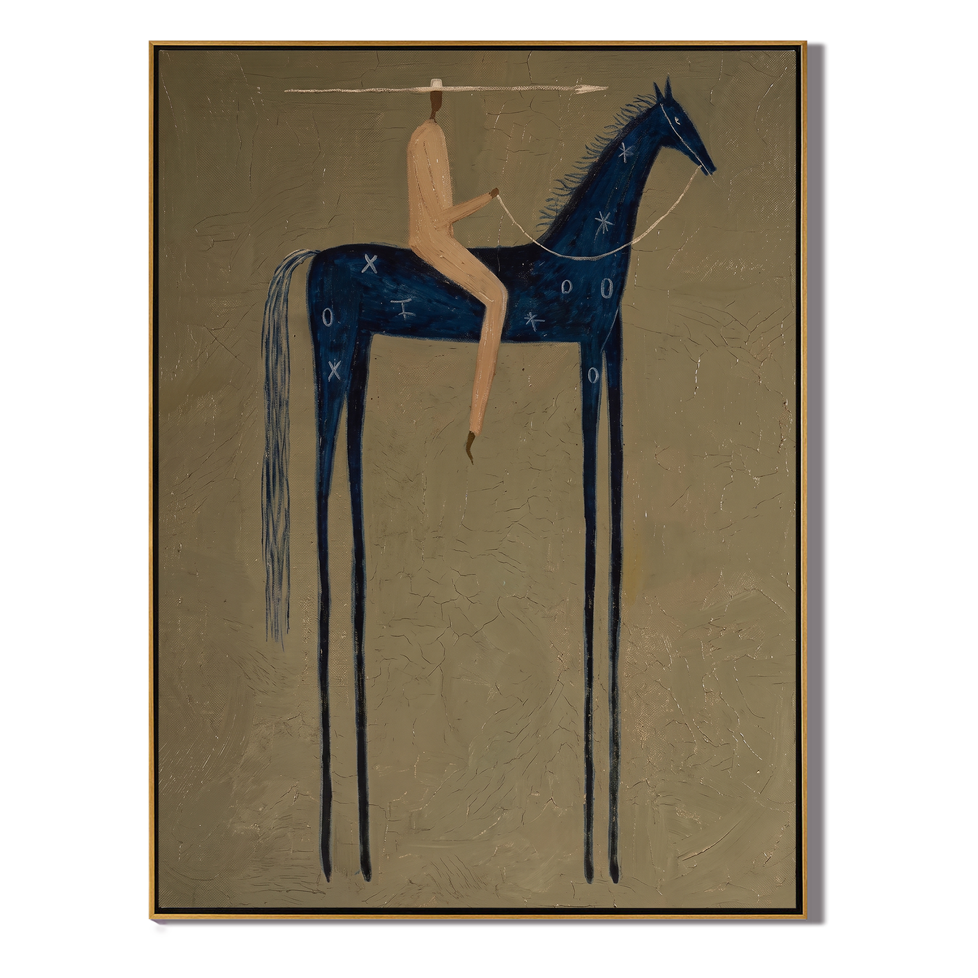 Blue Horse Counts Distance — brown and black modern figurative vintage americana art, set of 2 hand-painted canvas art – view 1