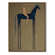 Blue Horse Counts Distance — brown and black modern figurative vintage americana art, set of 2 hand-painted canvas art – view 1