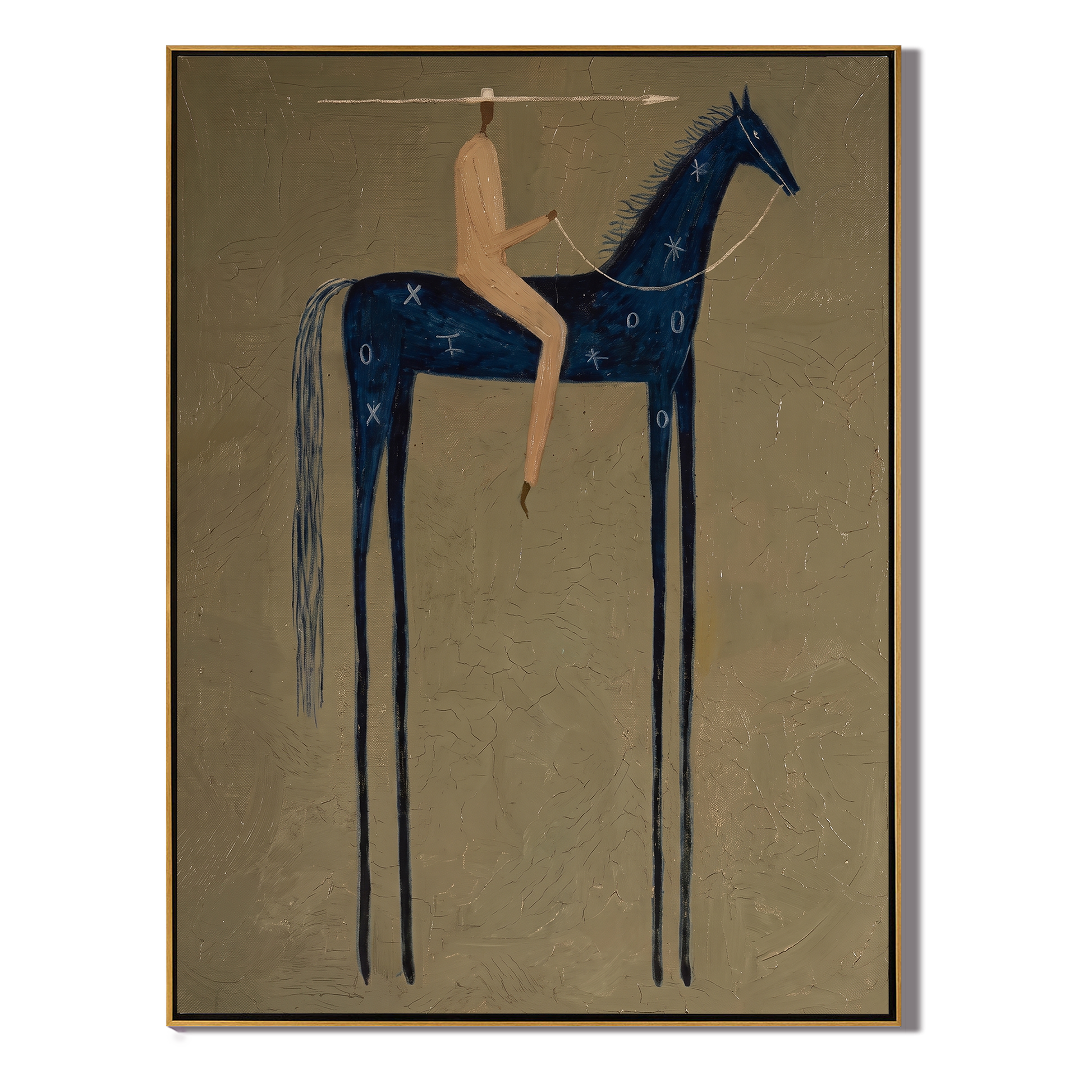 Blue Horse Counts Distance — brown and black modern figurative vintage americana art, set of 2 hand-painted canvas art – view 1