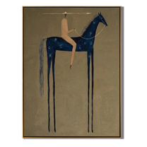 Blue Horse Counts Distance — brown and black modern figurative vintage americana art, set of 2 hand-painted canvas art – view 1