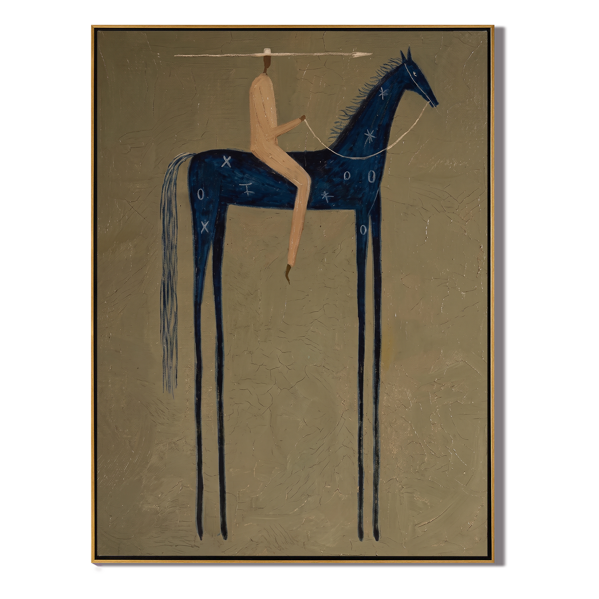 Blue Horse Counts Distance — brown and black modern figurative vintage americana art, set of 2 hand-painted canvas art – view 1