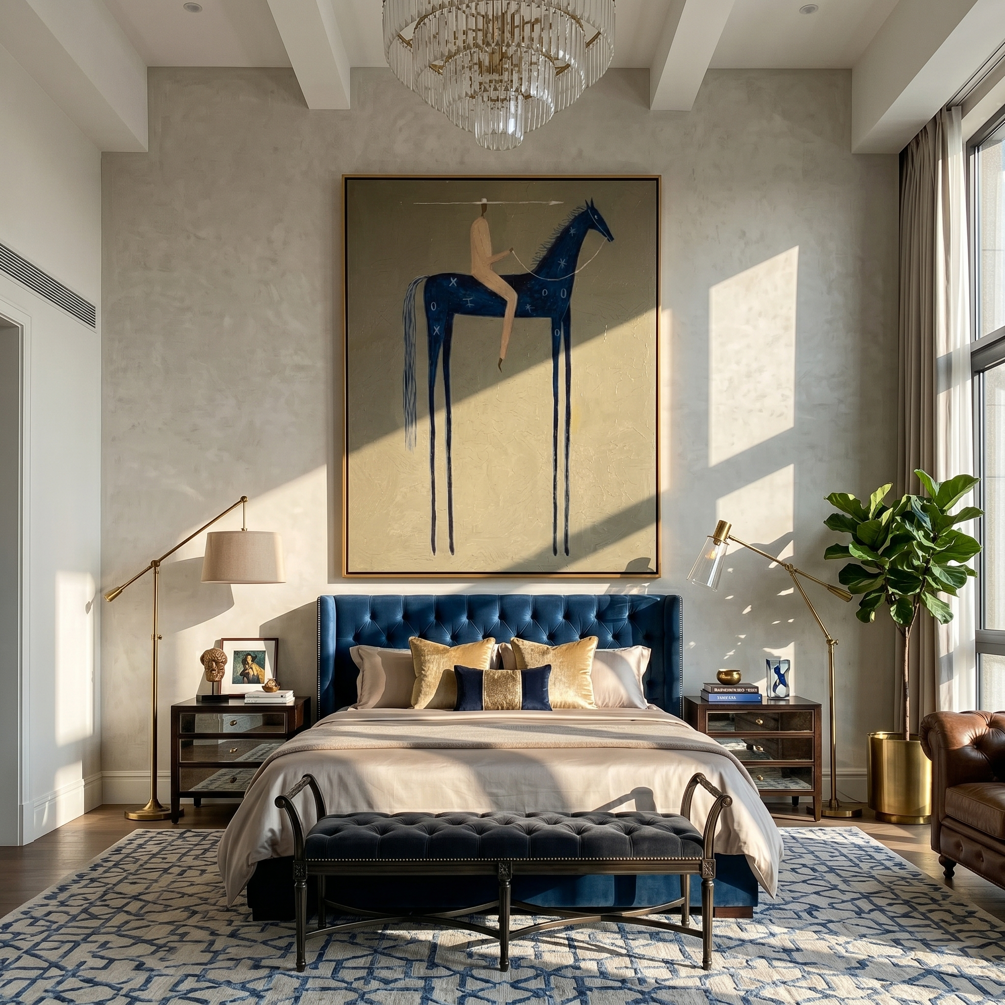 Blue Horse Counts Distance — brown and black modern figurative vintage americana art, set of 2 hand-painted canvas art – view 6