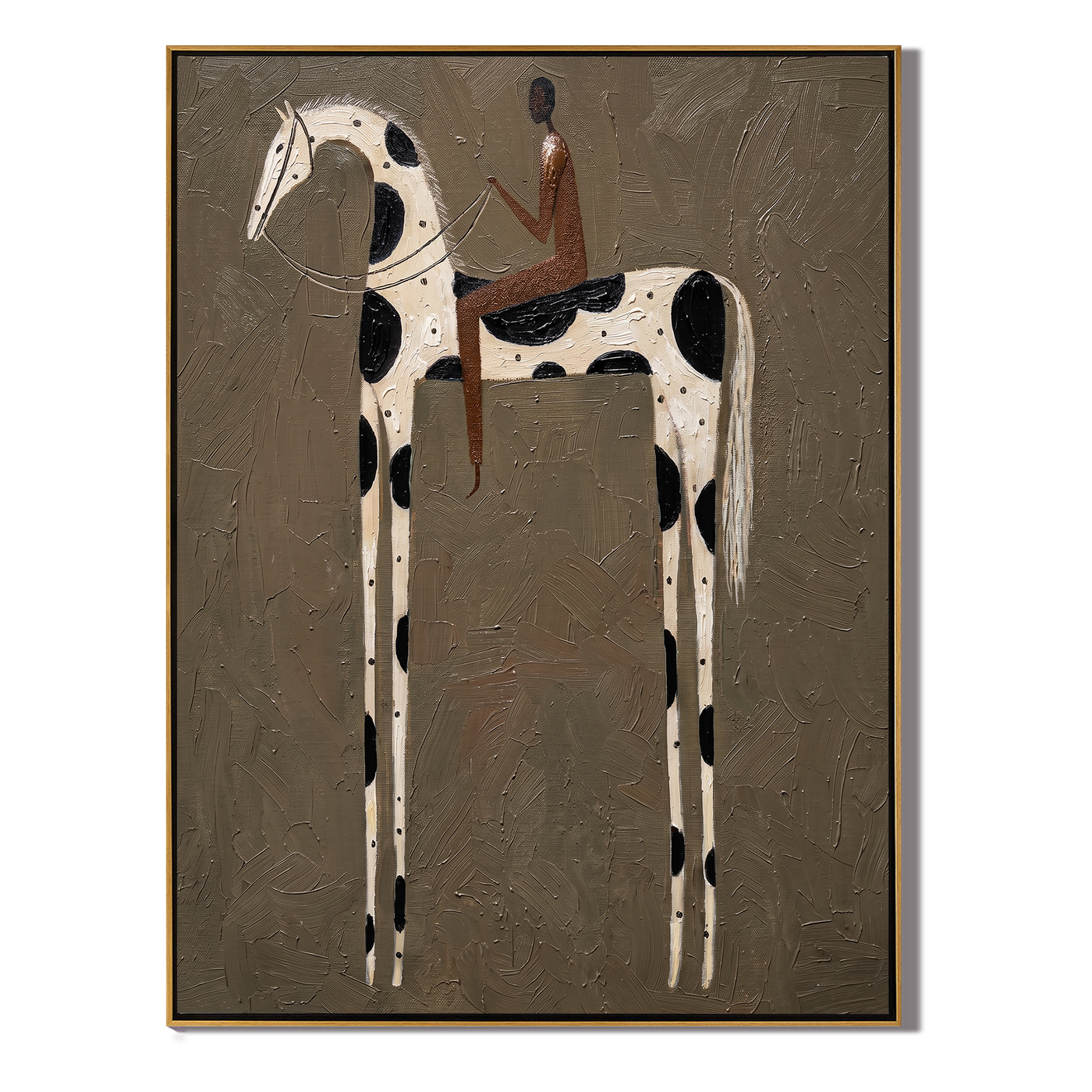 Black Spots Hold Rider — brown modern figurative vintage americana art, set of 2 hand-painted canvas art – view 1