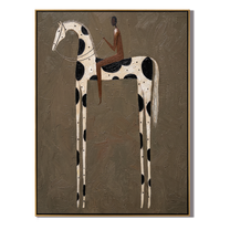 Black Spots Hold Rider — brown modern figurative vintage americana art, set of 2 hand-painted canvas art – view 1