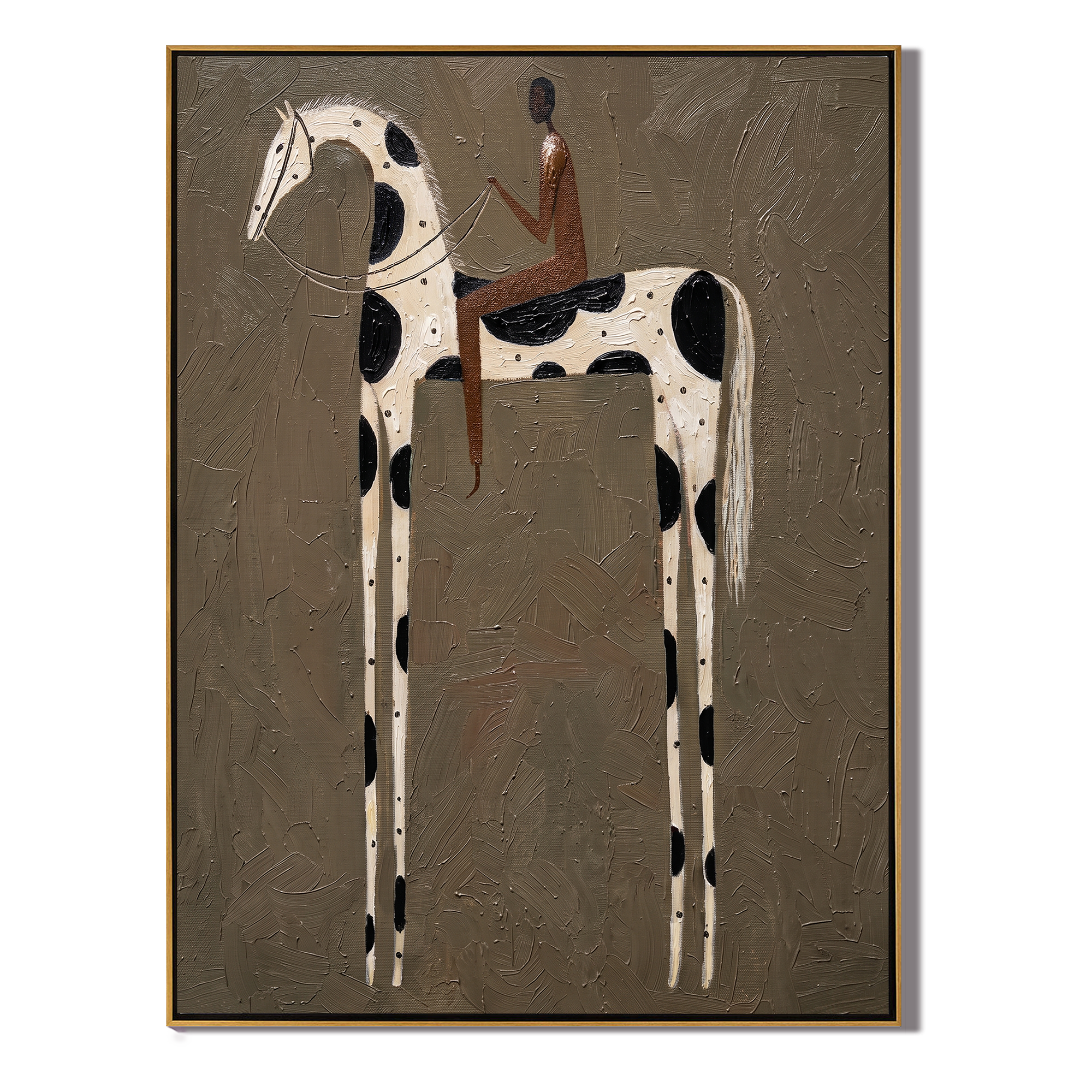 Black Spots Hold Rider — brown modern figurative vintage americana art, set of 2 hand-painted canvas art – view 1