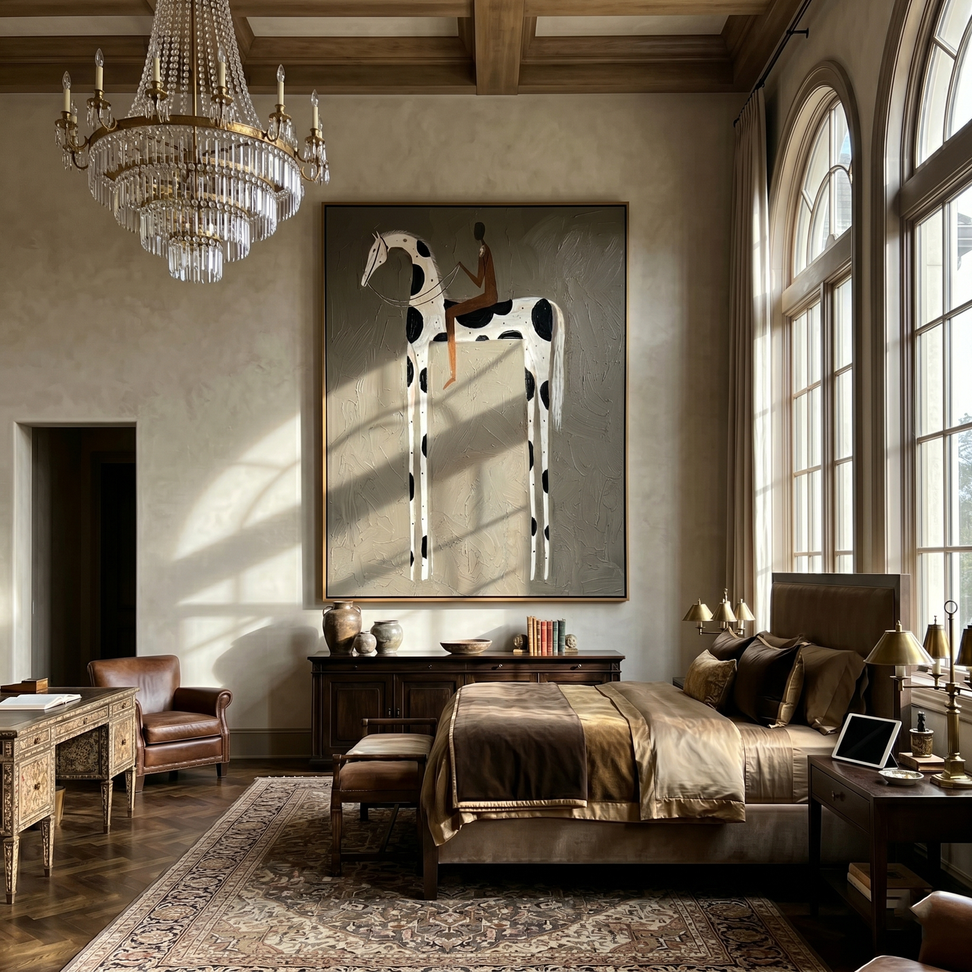 Black Spots Hold Rider — brown modern figurative vintage americana art, set of 2 hand-painted canvas art – view 4