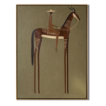 Antlers Rise Above Olive — brown modern figurative vintage americana art, set of 2 hand-painted canvas art – view 1