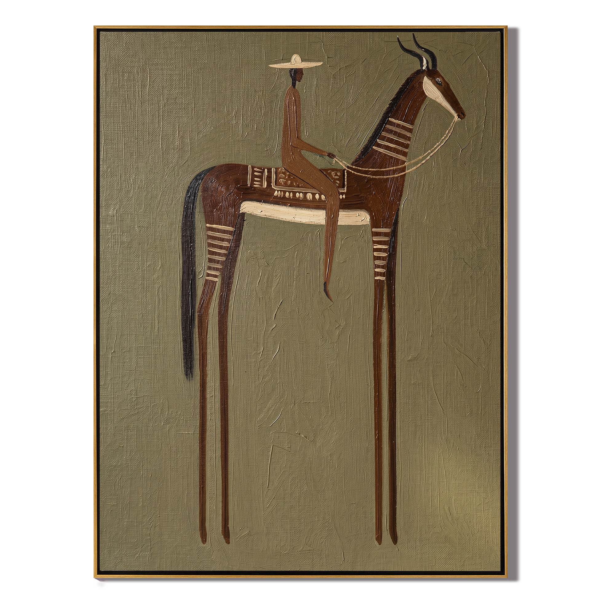 Antlers Rise Above Olive — brown modern figurative vintage americana art, set of 2 hand-painted canvas art – view 1