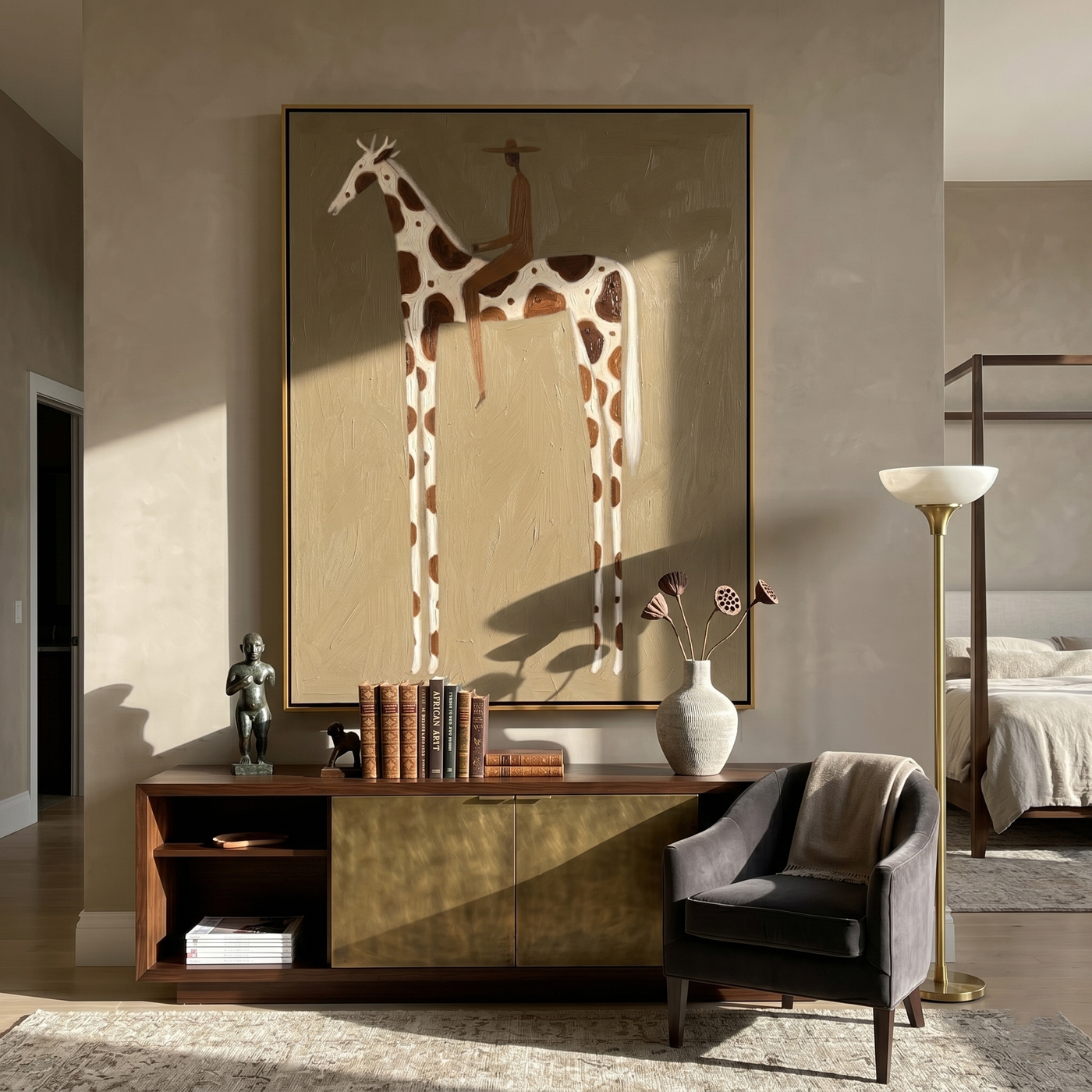 Brown Spots Carry Quiet — brown modern figurative vintage americana art, set of 2 hand-painted canvas art – view 4