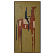 Blue Rider Meets Rust — brown modern figurative vintage americana art, set of 2 hand-painted canvas art – view 1