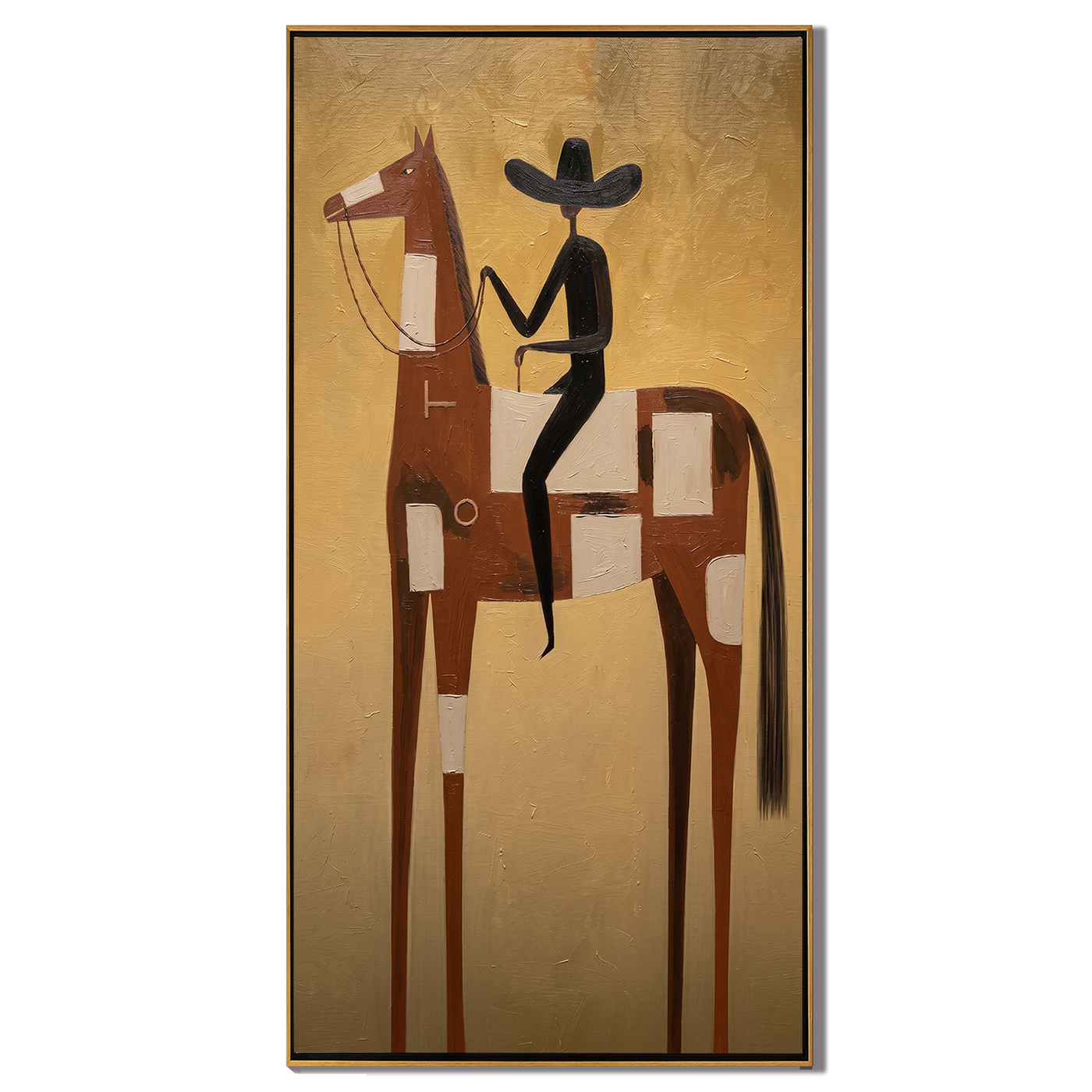 Black Hat Finds Gold — gold and brown modern figurative vintage americana art, set of 2 hand-painted canvas art – view 1