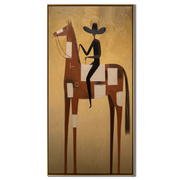 Black Hat Finds Gold — gold and brown modern figurative vintage americana art, set of 2 hand-painted canvas art – view 1