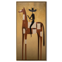 Black Hat Finds Gold — gold and brown modern figurative vintage americana art, set of 2 hand-painted canvas art – view 1