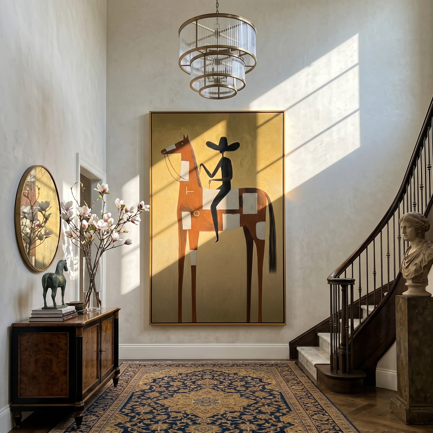 Black Hat Finds Gold — gold and brown modern figurative vintage americana art, set of 2 hand-painted canvas art – view 2