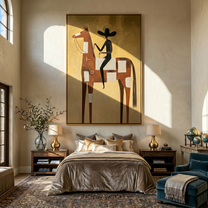 Black Hat Finds Gold — gold and brown modern figurative vintage americana art, set of 2 hand-painted canvas art – view 5
