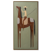 Cream Rider Splits Rust — green and gray and brown modern figurative vintage americana art, set of 2 hand-painted canvas art – view 1