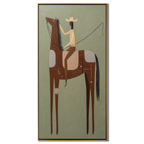 Cream Rider Splits Rust — green and gray and brown modern figurative vintage americana art, set of 2 hand-painted canvas art – view 1