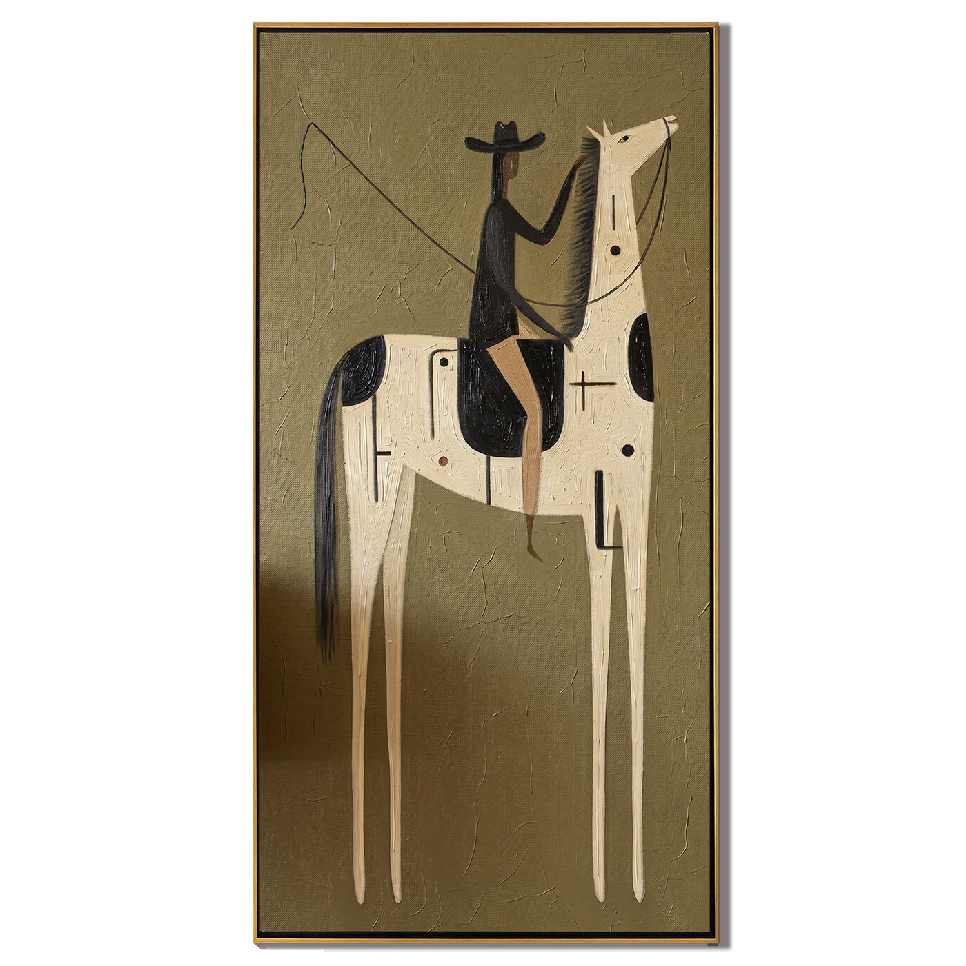 Black Hat Meets Ivory — brown and black modern figurative vintage americana art, set of 2 hand-painted canvas art – view 1