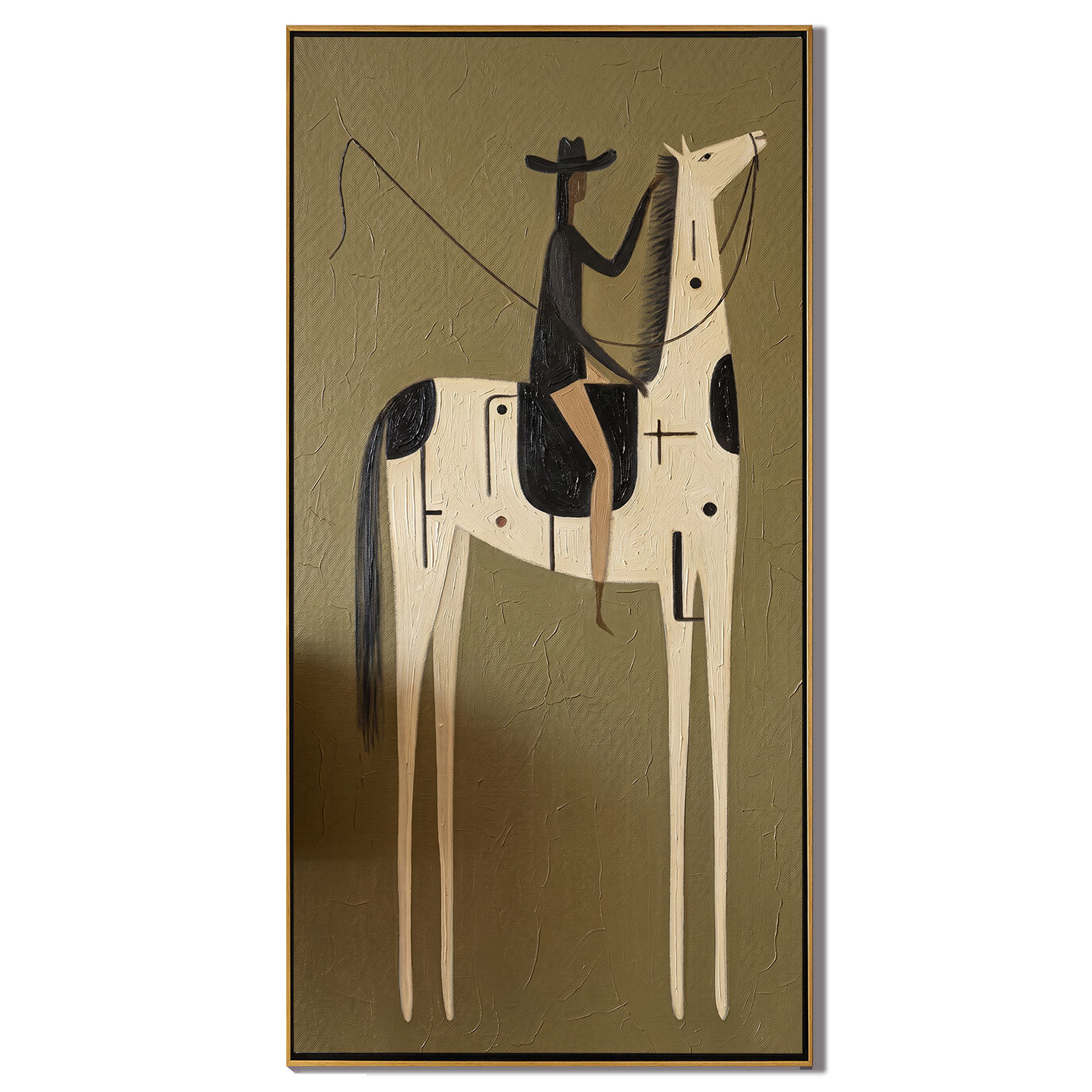 Black Hat Meets Ivory — brown and black modern figurative vintage americana art, set of 2 hand-painted canvas art – view 1