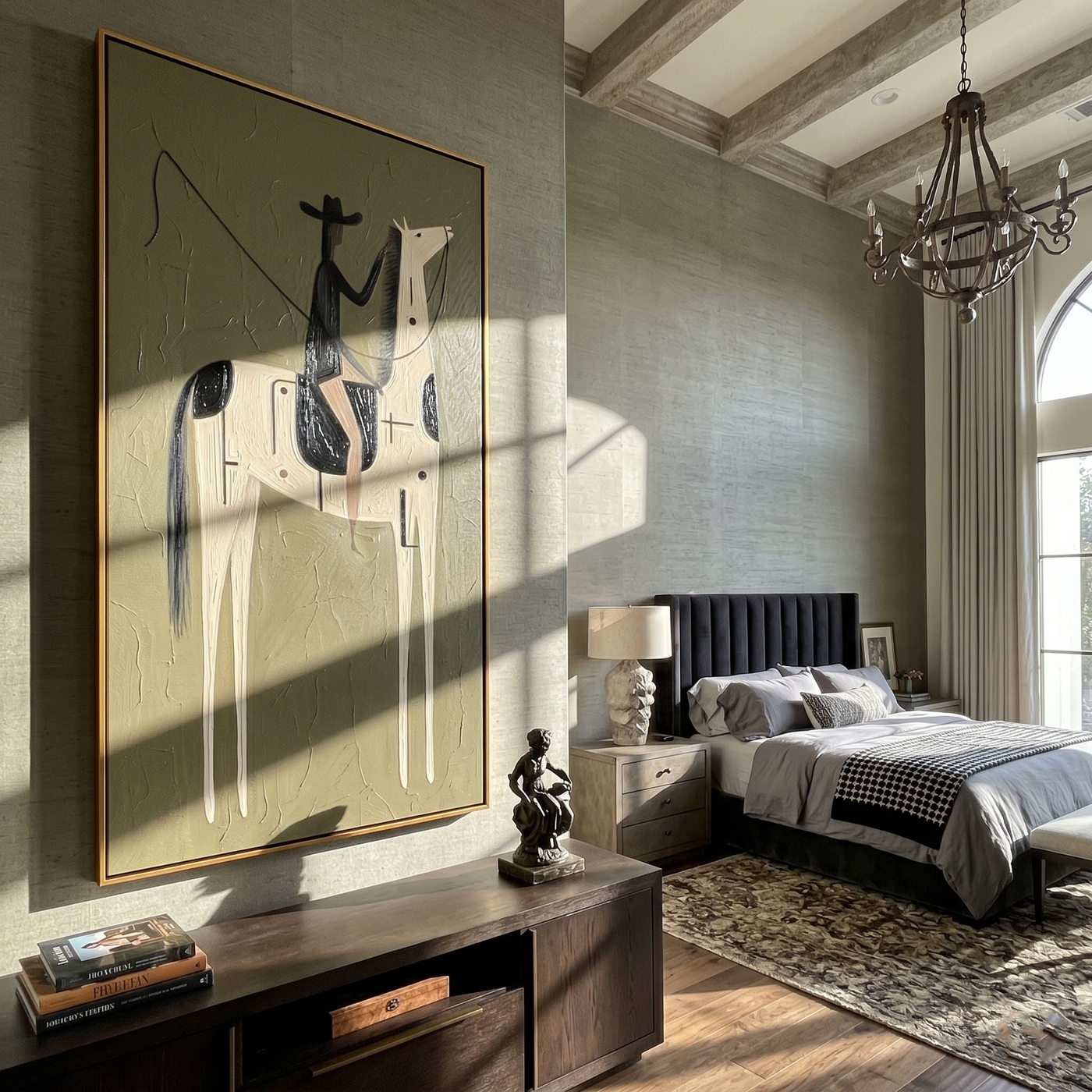 Black Hat Meets Ivory — brown and black modern figurative vintage americana art, set of 2 hand-painted canvas art – view 2
